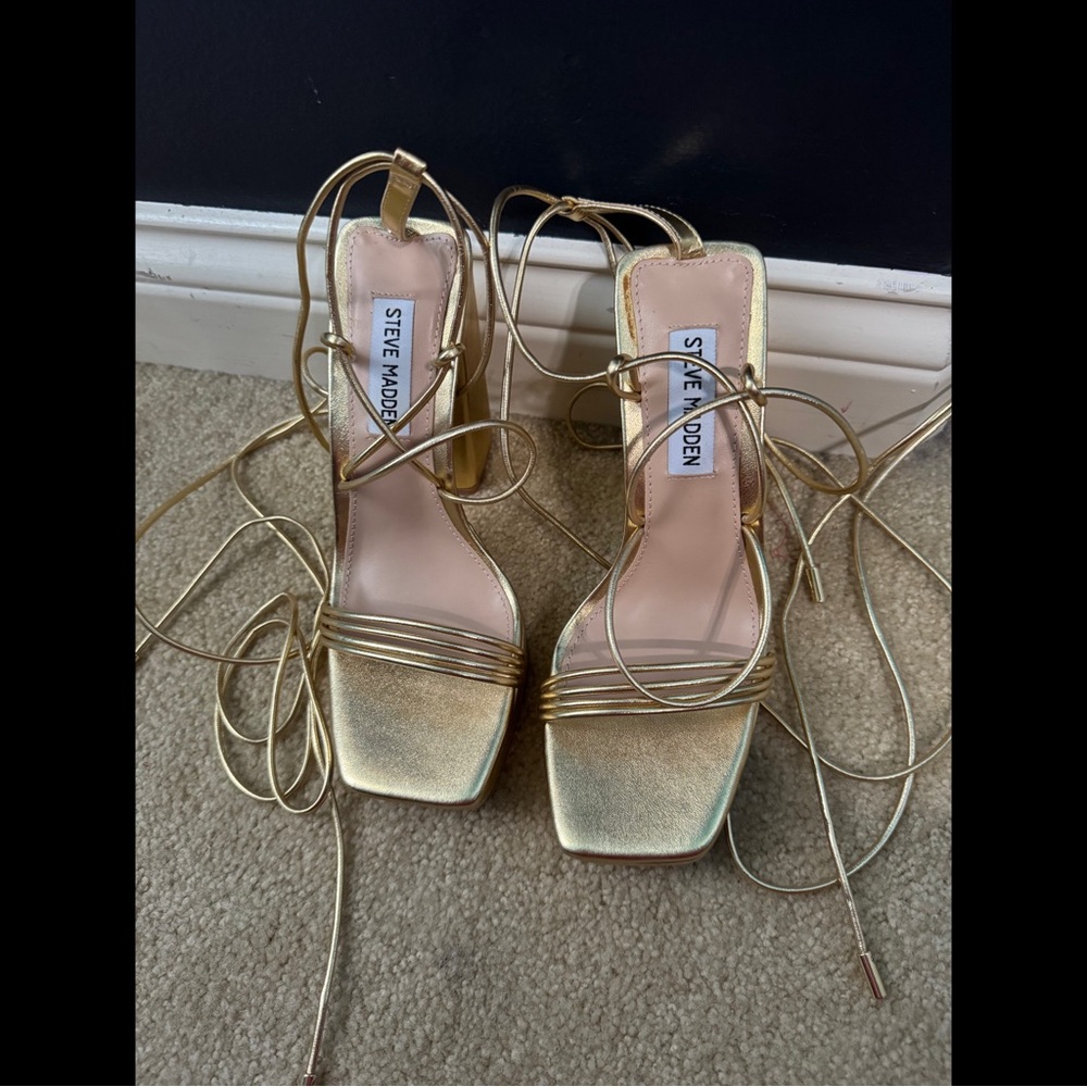Steve Madden 5-inch Metallic Gold Strappy Heels